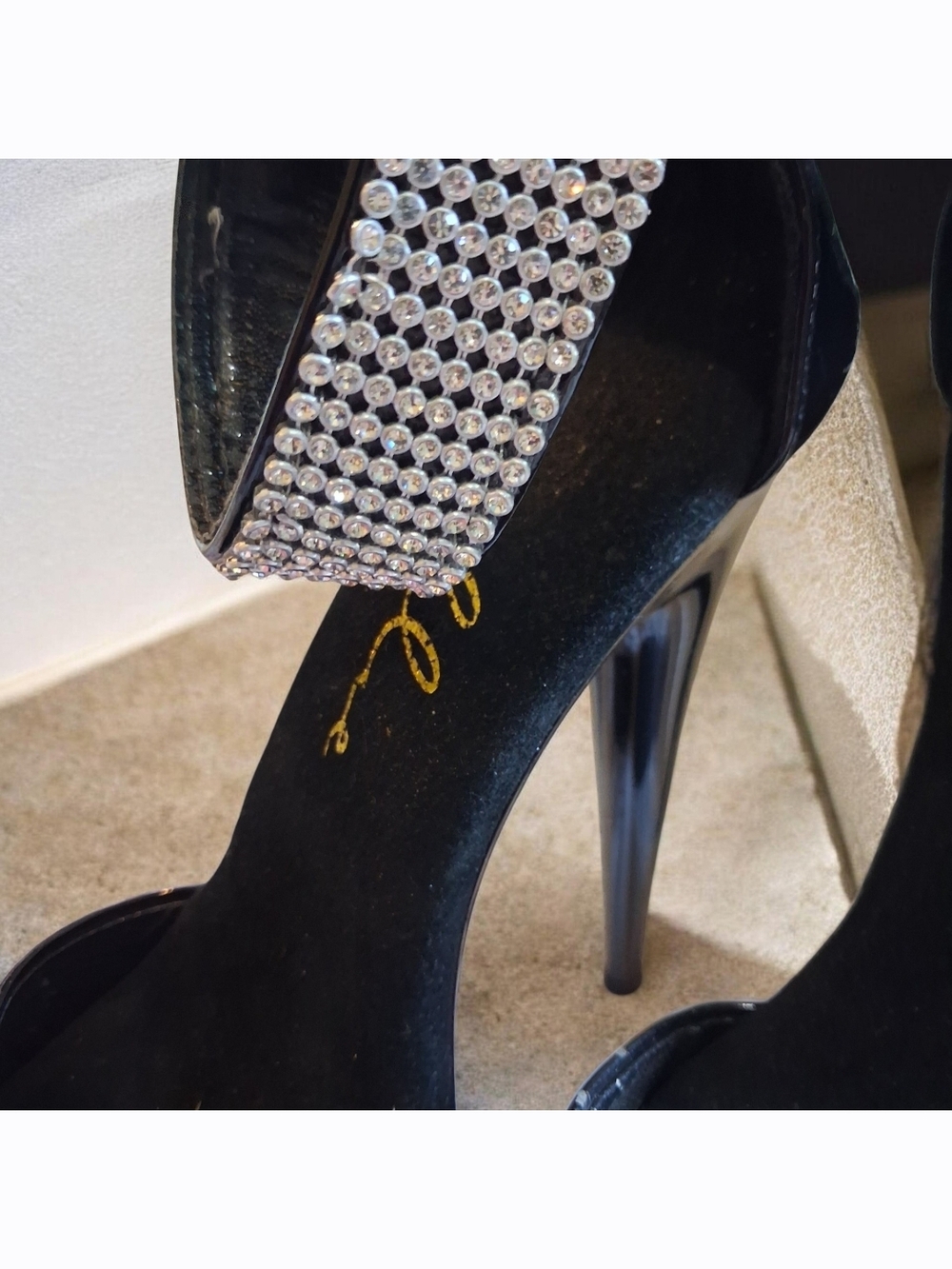 Ellie Black Patent Platform Stiletto Sandals with Embellished Ankle Strap - Picture 3 of 5